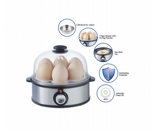 Egg egg boiler ho an'ny etona misy 360W ary endasina atody miaraka amin'ny 180W wattage.